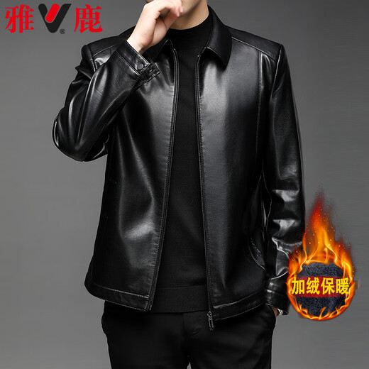 Yalu leather jacket men's spring and autumn business casual lapel solid color jacket young and middle-aged men's dad wear comfortable jacket top