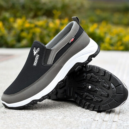 鬼八哥老北京布鞋夏季中老年爸爸鞋子男防滑耐磨一脚蹬懒人软底板鞋男 FH-东弘LS-118黑色 41