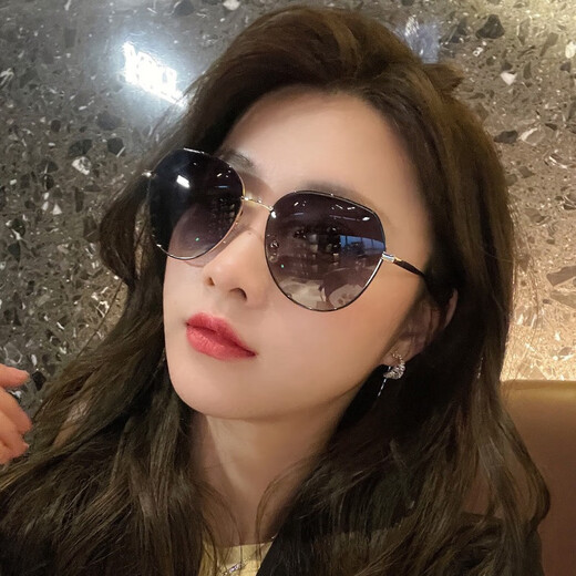 帕尼曼新款偏光太阳眼镜女士墨镜圆脸大框显瘦防紫外线晒街拍照抖音同款 黑金框渐进灰
