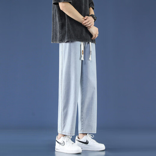 Foss Phil light blue jeans men's summer thin nine-point loose trendy brand sports and casual straight wide-leg pants Fashion brand 718-K829 light blue 2XL [Recommended 160-175Jin [Jin equals 0.5 kg]]