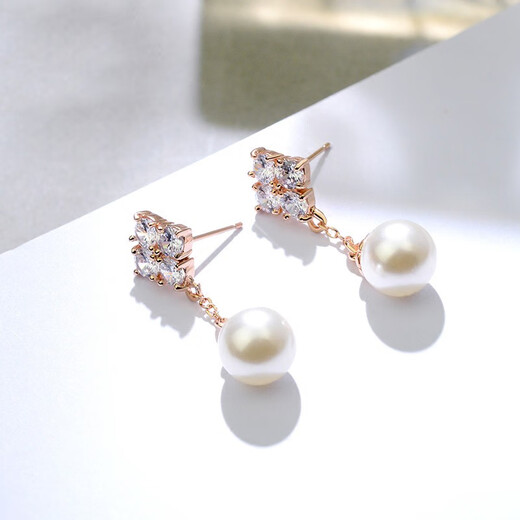 Ji Shizhe's Light Luxury Brand Pearl Earrings Women's Fashion Earrings New Fashion Jewelry Birthday and Valentine's Day Gifts for Wife and Girlfriend Eleven Warehouse Straight Hair/Next Day Delivery Pearl 10mm