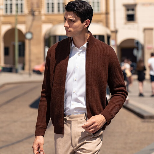 Mr. Bu custom zipper stand-alone wool cardigan spring and autumn thickened sweater jacket men BT12156 medium flower gray M (170)