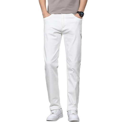 Jeanswest White Jeans Lo suelto de hombres y otoño Slim Pantalones del Slim Men's Slim Pantalones largos casuales Estilo de otoño de los hombres Tamaño blanco 30