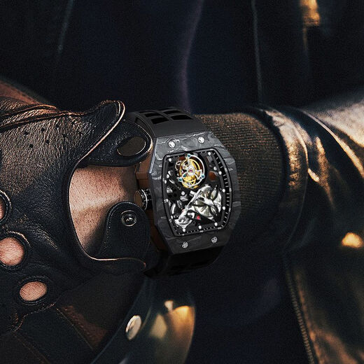 伊索（AESOP）瑞士认证品牌男士手表男酒桶型手动陀飞轮机械表夜光镂空高档名表 黑色壳-7036【真 · 陀飞轮机芯】