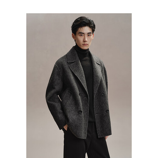 PeaceBird Men's Woolen Coat Winter Winter Flow Corta informal y versátil Gray Dark Grey XL