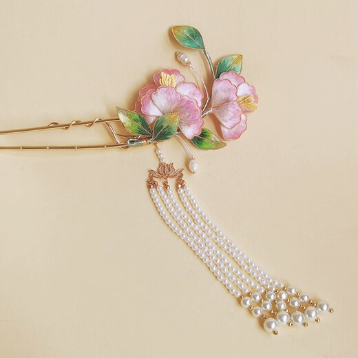 Meng Junchen antique silk gradient hairpin intangible cultural heritage handmade velvet flower hairpin Hanfu imitation dot emerald hair accessory birthday gift light blue