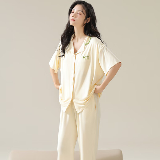 
Catman Modal pajamas for women in spring and summer cardigans for short-sleeved trousers for large size women's thin home clothing suits can be worn outside 12111 M (recommended weight is 90-100 Jin [Jin equals 0.5 kg])