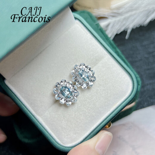 CAJJ Francois Aquamarine Earrings for Women Natural Colorful Jewelry Gemstones 925 Silver Inlaid Aquamarine Earrings