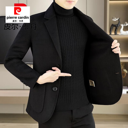 皮尔卡丹（pierre cardin）羊毛呢西服外套男士高端修身双面尼西装上衣秋冬百搭短款保暖大衣 88001A卡其色【双面呢】 XL 适合125-145斤
