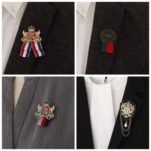 Strong Silver Japanese Fashion British Style Badge Men's Suit Breastplate Ribbon Medal Crown Pin Korean Retro Flying Eagle Brooch Bee + Ribbon