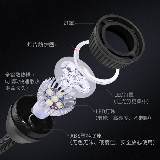 Polyo LED machine tool work lamp, lighting lamp, punch milling machine grinder table lamp, soft pole tube lamp, strong magnetic iron base CNC machine tool lamp 24V 220V 9 plastic lamp holder + switch magnetic fixation 24-36V (5W)