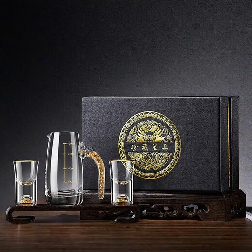 23 degrees north latitude high-end gold foil liquor cup Chinese style gift box crystal glass wine divider household small wine glass set wine cup transparent style 6 pots 6 cups collection gift box
