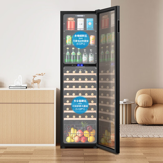 VINGARDE wine cabinet constant temperature wine cabinet dual-temperature refrigerator beverage ice bar compressor refrigeration air-cooled frost-free household tea beverage liquor wine fruit preservation refrigerated display cabinet CH-208 dual temperature hanging cup rack wine cabinet 60 bottles