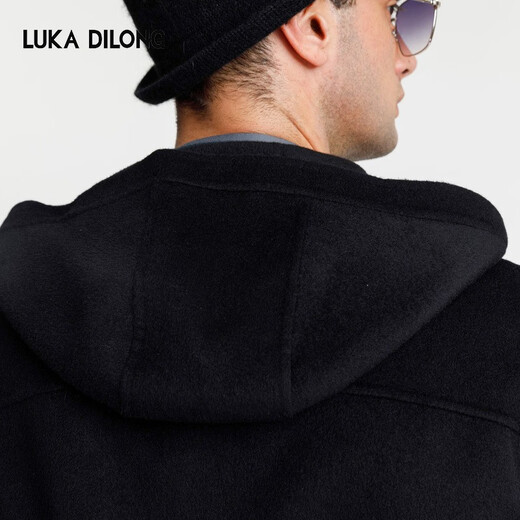 Lucadilong [Wolle + Mulberry Seide] Klassischer Stil personalisierter Modemuster gedruckter Taschenmänner Wolljacke Männer schwarz l 50
