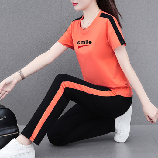 NY-EMMA运动套装女短袖夏季薄款洋气减龄中年棉质休闲时尚跑步服两件套 695宝蓝（长裤套装） XL(建议110-125斤)