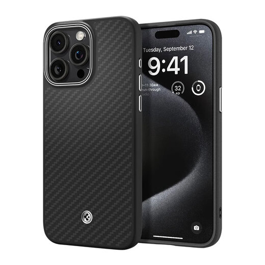 Spigensspigen für iPhone 15Promax Anti-Fall-Fall-Hülle Schutzhülle Kevlar Aramidfaser Atmosphärische Geschäftsgeschäft magnetisch Internet Prominente Einfache schwarze iPhone 15 Pro