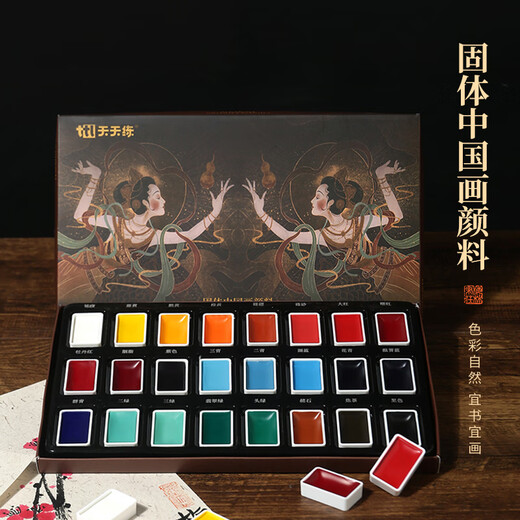 Meilin Bizhuang Chinese painting solid pigment beginner set Chinese painting ink painting mineral materials supplies tools students entry-level special brushes ancient color watercolor full set 24 colors