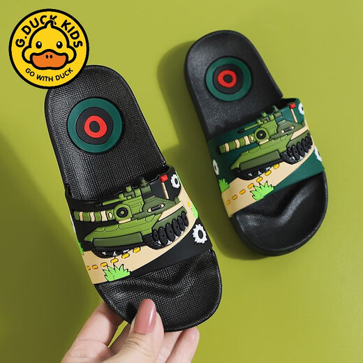 G.duck Tank Children's Slippers Summer Boys Soft Bottom Anti-Slip Bath Cartoon Household Children's Slippers Green 30 31 (30 Codes)