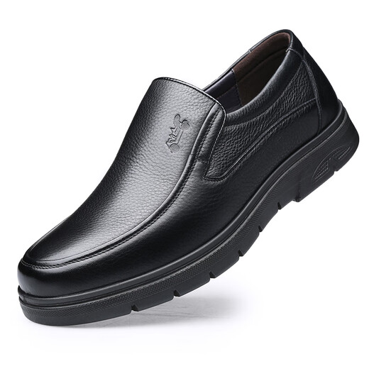 Classic Car (Wecker) Herbst und Winter Cowide Herrenschuhe für Mitte des Alters mittleren Alters und älteren Daddy Lederschuhe für Männer weiche Leder runde Zehen Fuß Nicht-Schlupf-Freizeit-Lederschuhe für Männer plus Samt Lyc9901m schwarz hinzufügen [Fleece hinzufügen, um es warm zu halten] 40