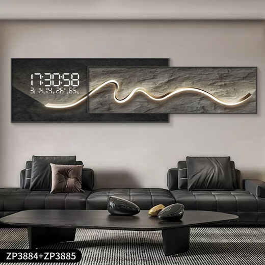 Shantoulin Village Moderne einfache Uhr Wanduhr Wohnzimmer Dekoration Gemälde Perpetual Kalender Elektronische Uhr Sofa Wanduhr Uhr Hängende Gemälde ZP3886+ZP3887LED Digital Display Standard Aluminiumlegierung Schwarzer Rahmen benötigt Gold Rahmen Kontakt Kunde benötigt