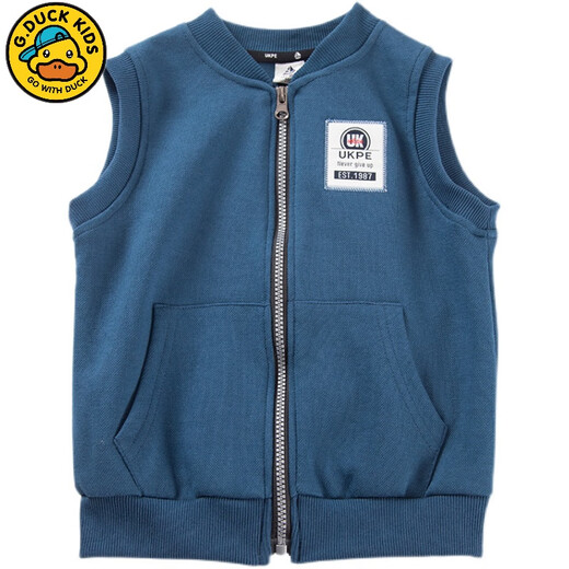G.DUCKKIDS little yellow duck boy vest spring and autumn new style medium and large children's zipper shirt pure cotton vest vest children's casual horse clip color blue MJ-6913- 140 cm-