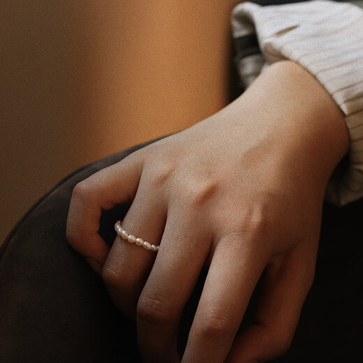 MOYANYU Baroque freshwater pearl ring, unobtrusive and beautiful stacking with pearl ring, high-end French retro pearl ring - elastic style - worry-free size