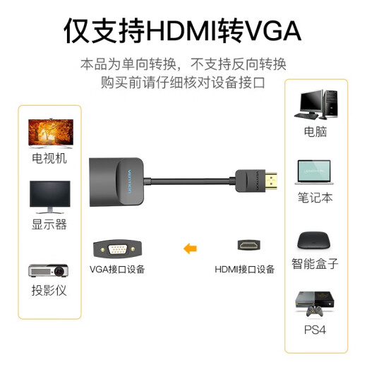 Wei Xun HDMI to VGA cable converter with audio hdmi high-definition video adapter laptop computer connection monitor set-top box TV projector no audio no power supply (standard version) 0.5 meters
