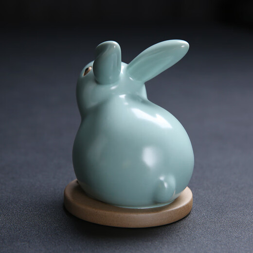 Xun Ru Ru Kiln Tea Pet Ornaments Kung Fu Tea Set Twelve Zodiac Slices Can Raise Azure High-end Tea Ceremony Accessories Tea Table Lucky Rabbit-Azure