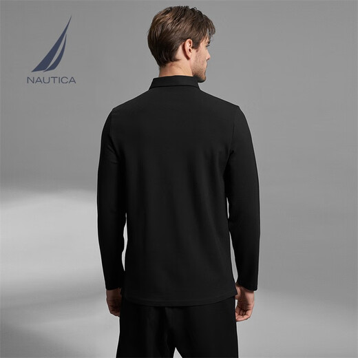NAUTICA shopping mall same style men's autumn and winter Tencel wool warm and skin-friendly long-sleeved POLO shirt for men KB3308 Dark Night Black 0TB M