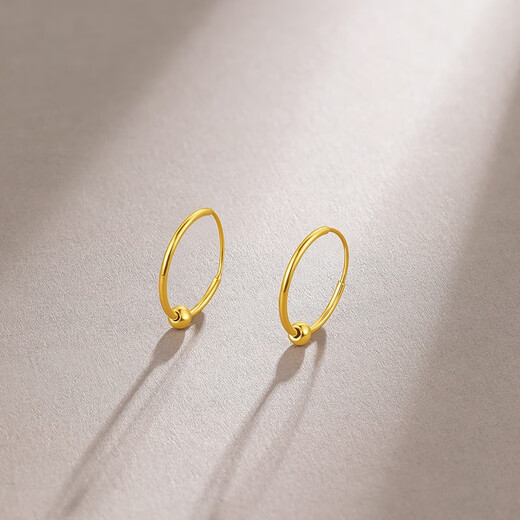 Saturday Fortune (ZLF) gold earrings for women 5G gold shiny round bead hoop earrings earrings fleeting price 0.64g