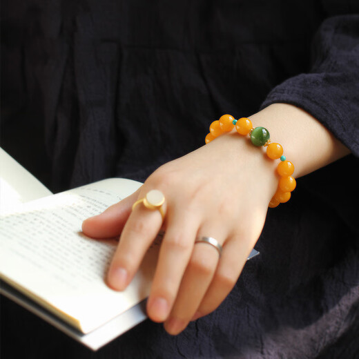 Longyin Beeswax Amber Bracelet for Women and Men with Buddhist Beads and Jasper Cat's Eye Single Circle Birthday Gift YJ 9mm