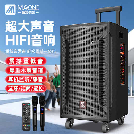 Manlong square dance audio high-power wireless microphone bluetooth musical instrument internet celebrity live broadcast mobile outdoor high-end karaoke machine singing trolley speaker W-15S audio dual microphone + gift package