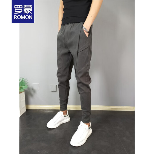 罗蒙（ROMON）男士休闲裤子潮流ins韩版修身束脚裤春秋季时尚运动九分哈伦裤男 黑色808 30 首选115125斤