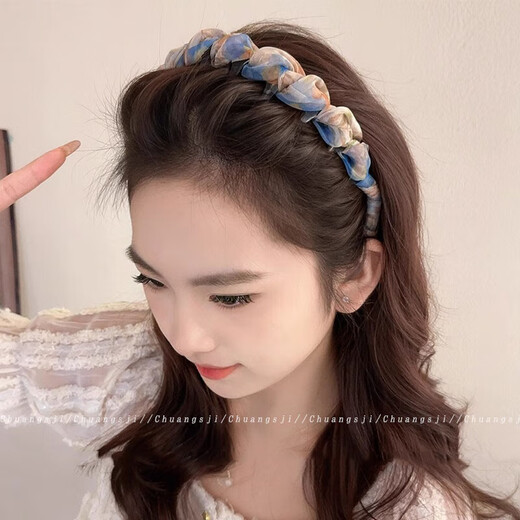 High-end light luxury face wash headband for women 2025 new daily wear high skull headband anti-slip pressure hairpin hair accessory blue mesh headband 1 piece