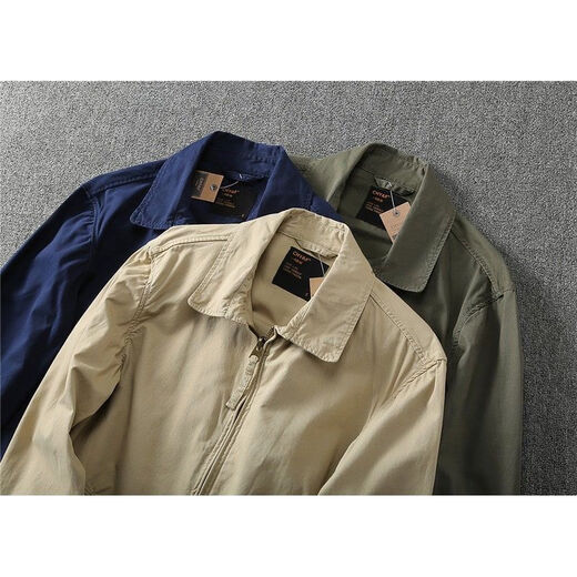 
Ranwei Ferre American casual jacket men's spring and autumn thin style middle-aged and young workwear versatile simple lapel top Military green-13068 2XL Recommended 160/180Jin [Jin equals 0.5 kg]