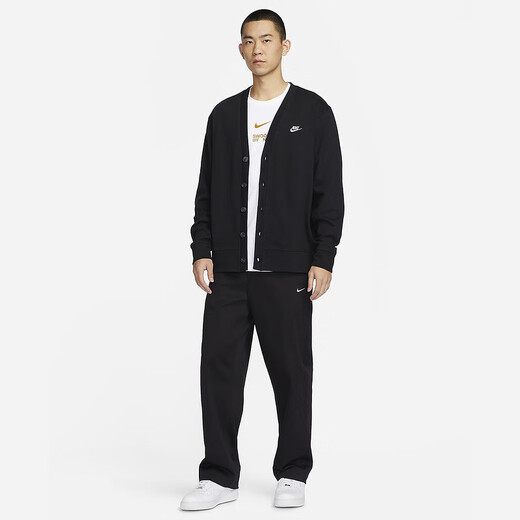 耐克（NIKE） 男针织开衫春季新款黑色纯棉休闲叠搭刺绣外套 FN3899-010 L