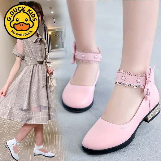 G.duck girls' leather shoes 2024 new spring and autumn college style Korean style versatile princess performance shoes student soft leather shoes non-slip pink 33 (shoe inner length 20.8cm)