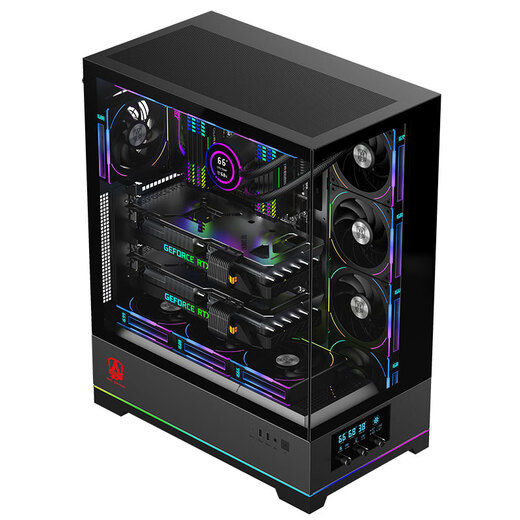 AOC Aidong ACG880B Black Eatx Gaming Computer Desktop Host Case 270 SEA View Room Schnellentfernung/9 Slot Dual Graphics Card/Support 480 Wasserkühlung/digitale Funktionsbildschirm Display