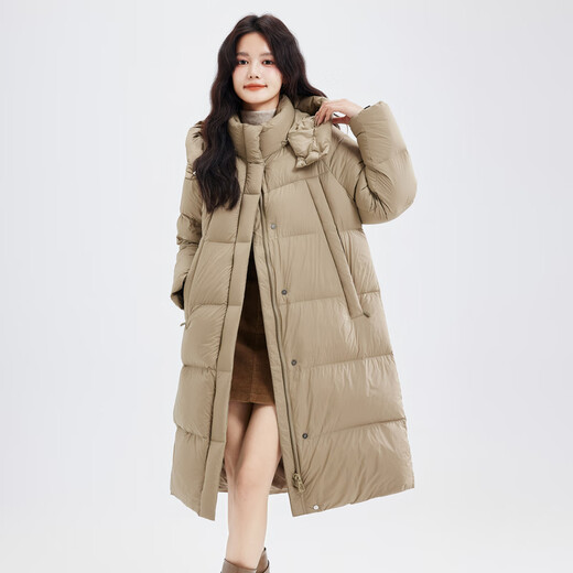 Xue Zhongfei's new versatile and fashionable soft puff mid-length women's down jacket is warm and cold-proof, fashionable and skin-friendly, khaki color|7101 S 160/84A