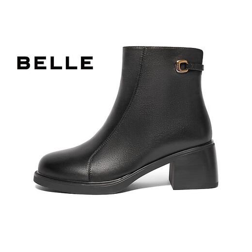 Belle (Belle) colored fashion boots for women's shopping mall same genuine leather thick heel heightened boots B8F1DDD4 black - single 37 (235mm)