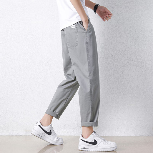 
Jewish casual pants for men in summer new loose ice silk straight sport nine-point pants for men conical Korean style trendy trousers 9904 cement grey M