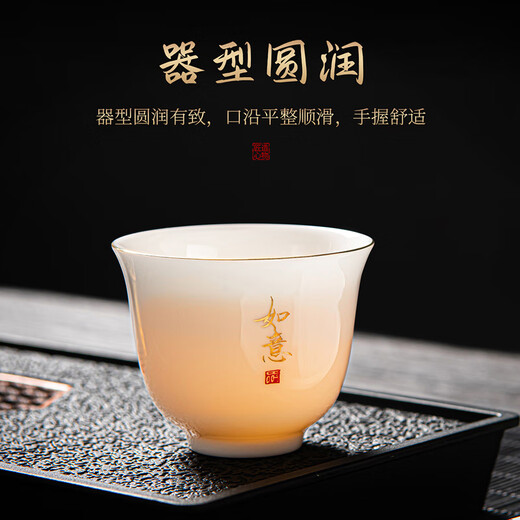 Qixuanyuan Ru kiln Sancai covered bowl tea cup single high-end tea cup anti-scalding with lid fair cup three-piece tea set set mutton fat jade porcelain covered bowl + Ruyi two cups + male cup tea tray