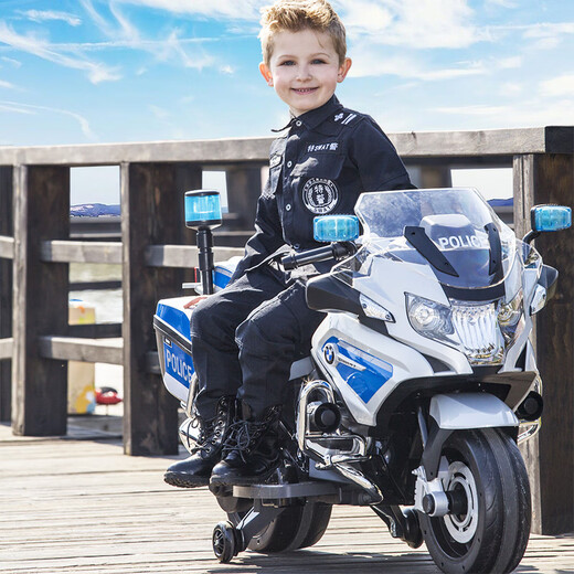 CHILOKBO BMW Children's Electric Motorcycle Two-wheeled Extra Large Size Double Children's Toy Police Car Birthday Gift Soft Wheel