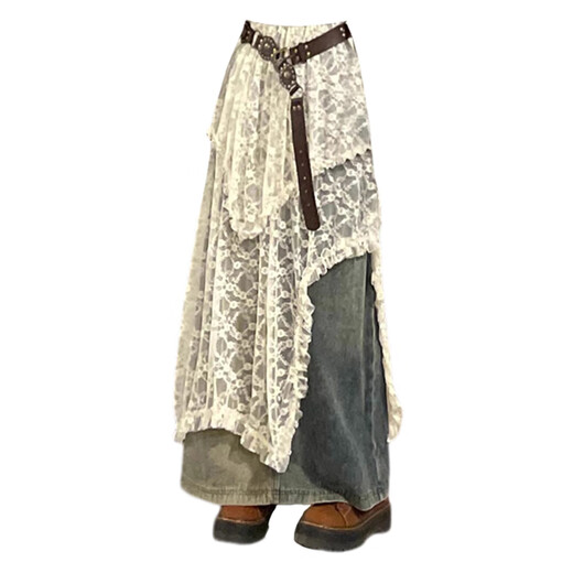 Xier fat mm Korean style lace skirt mid-length stacked butt curtain design irregular hem long skirt holiday style one size fits all up to 120 Jin Jin is equal to 0.5 kg