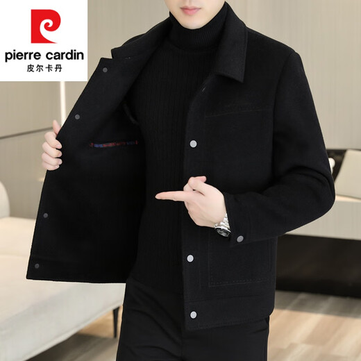 Pierre Cardin Men's Double-sided Woolen Jacket Woolen Jacket Autumn and Winter Men's Woolen Coat Short Cashmere Windbreaker Men's Khaki 2XL 185 Size (145-160Jin Jin is equal to 0.5 kg can be worn)
