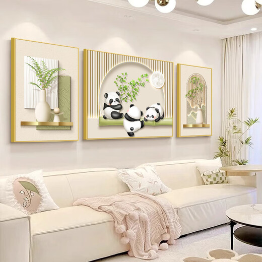 Yihuanyu Chinese retro living room decoration painting niche art sofa background wall hanging painting antique style high-end triple mural