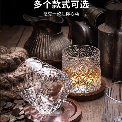 FANKAQI crystal glass whiskey glass, wine glass, brandy spirit glass, juice glass set with wooden tray