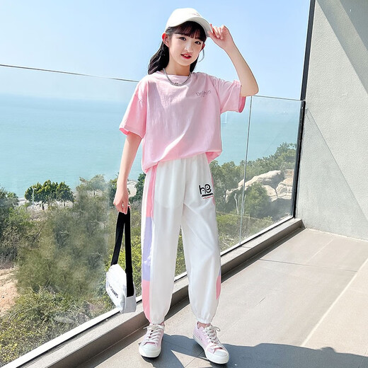 
Youyou 1 point Children's Day Girls Sports Set Summer New Thin Ice Silk Pants Short Sleeve Casual Fashionable Summer Clothes Big Children 15009 Purple 9922 White 150