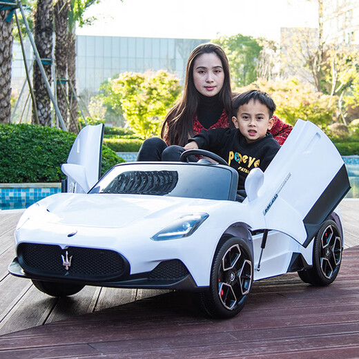 Cute Smiling Gull Maserati children's electric car two-seater four-wheel baby with remote control toy car can sit adults and children sports car 12V red music Bluetooth self-driving remote control foam wheel