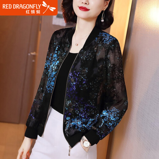 Red Dragonfly Short Jacket Women's 2020 Spring and Summer New Korean Style Loose Fashion Jacket Sun Protection Temperament Women's Versatile Long Sleeve Chiffon Printed Top YT8819 Design Color 2XL